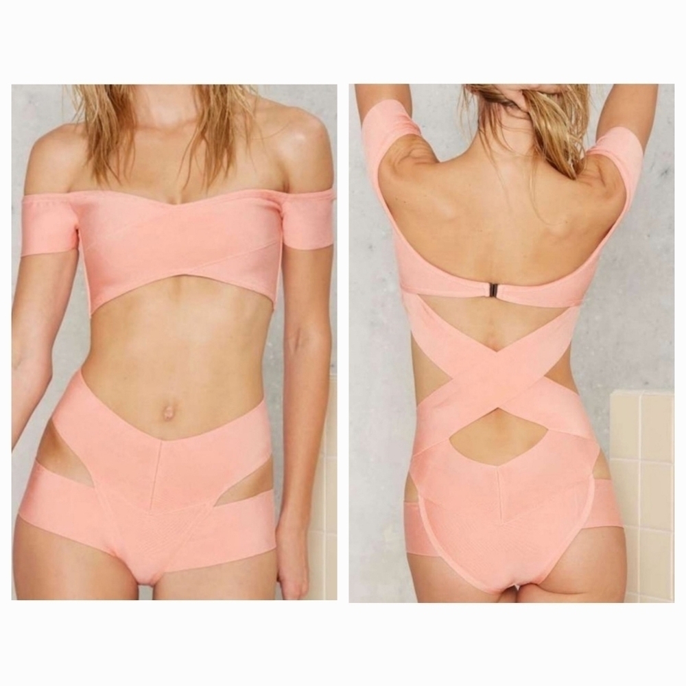 Nasty Gal bandage one piece peach swimsuit/ Body Suit size XS